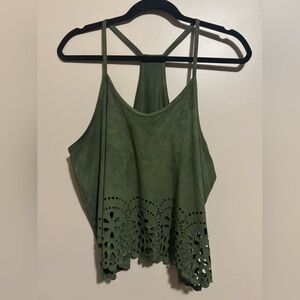 Poetry Olive Green Camisole with Floral Cutout